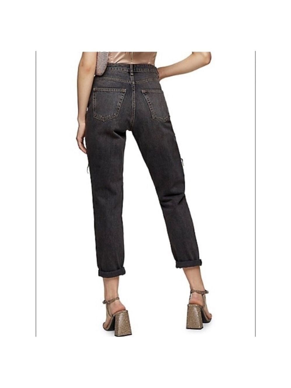 NWT TOPSHOP Distressed Washed Black Mom Tapered Jeans size 4 / 26 - Picture 3 of 12